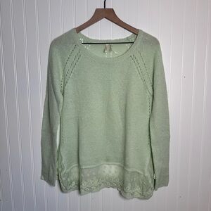 Frenchi Mint Green Sheer Lightweight Sweater with Lace Hem Women’s Size Medium